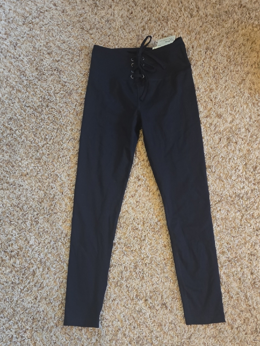 Black Lace-Up High Waist Leggings